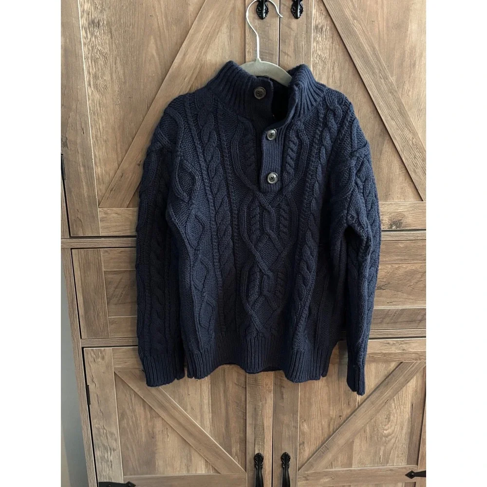 Gap Kids Navy Blue Cable Knit Sherpa Lined Mock Neck Sweater XS 4-5